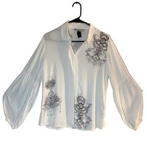 Desigual viscose abstract boho print collared shirt